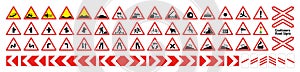 Cautionary traffic signs big vector collection icon set. Signs in red and white photo