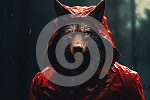 Cautious Red hood big wolf. Generate ai photo