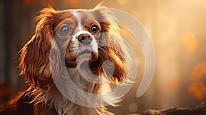 Cavalier King, Charles Spaniel dog.Cavalier King, Charles Spaniel dog portrait close up. Horizontal banner poster background. Copy