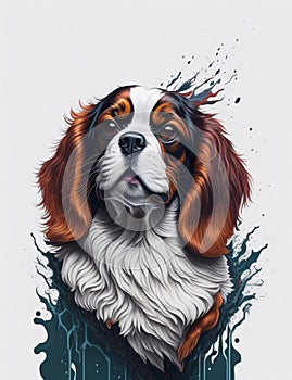 Cavalier King Charles Spaniel Dog white background Splash Art 1