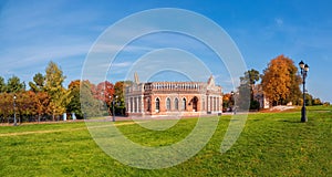 Cavalry building in Tsaritsyno Park in the autumn. Moscow