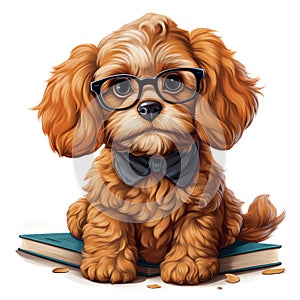 Cavapoo Cartoon Style for Toddler Book Clipart on White Background AI Generated