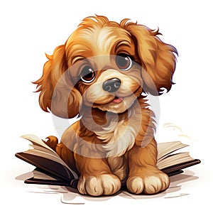 Cavapoo Cartoon Style for Toddler Book Clipart on White Background AI Generated