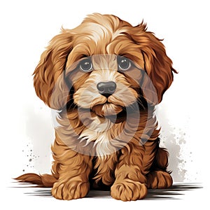 Cavapoo Cartoon Style for Toddler Book Clipart on White Background AI Generated