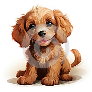 Cavapoo Cartoon Style for Toddler Book Clipart on White Background AI Generated