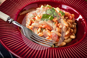 Cavatelli pasta with fresh tomato sauce photo