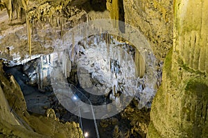 The cave of Antiparos full of stalactites and stalagmites.