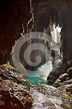 Cave behind a waterfall in Monasterio de Piedra photo