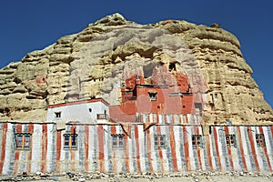 The cave Buddhist monastery Nifuk Gompa in Chhoser village, Upper Mustang.