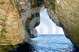 Cave in Cala Gonone in The Orosei Gulf, Sardinia, Italy.