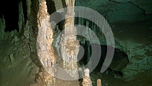 Cave diving in underwater caves of Yucatan Mexico cenotes.