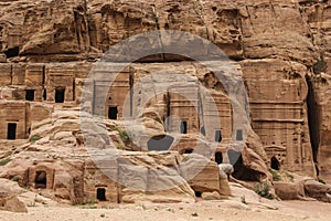 Cave dwellings in the ancient city of Petra, Rose City, Jordan