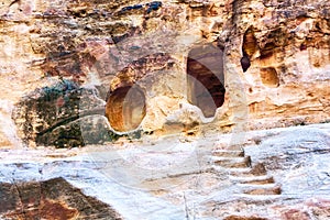 Cave dwellings carved in the Rose City of Petra, Jordan. One of New Seven Wonders of the World