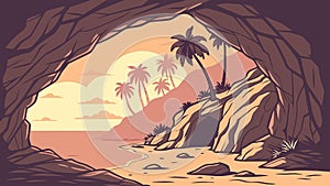 Cave entrance jungle, hidden tropical adventure vector design Generative AI photo