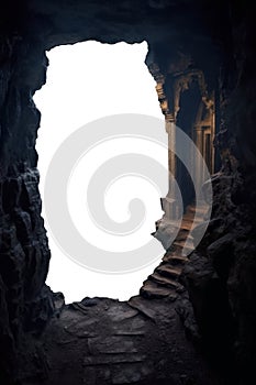 cave entrance. stone arched portal. medieval castle. Transparent PNG