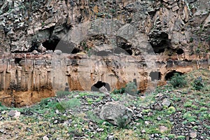 Cave entrances in Ashtarak canyon, Armenia