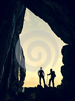 Cave exploration of two fearless and brave adventurers and excursions in mystical places in unusual mountains