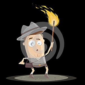 Cave explorer holding a torch