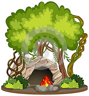 Cave with fire pit nature scene