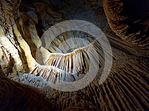 Cave formation fold draperies low-angle in Jenolan Caves, Australia