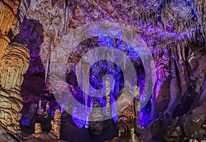 Cave in French Pyrenees full of stalagmites and stalactites beautiful scenery in geologic site