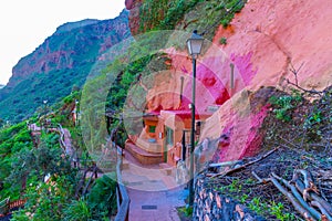 Cave houses at Cueva Bermeja at Barranco de Guayadeque valley at Gran Canaria, Canary islands, Spain photo
