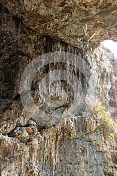 cave interior, rock wall texture. Natural rock, mineral formations.