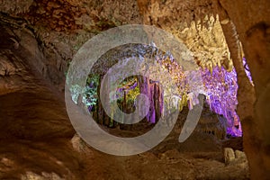 Cave interior with stalactites and stalagmites