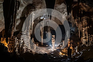 cave with intricate and breathtaking spelunking formations, including stalactites, stalagmites, and columns
