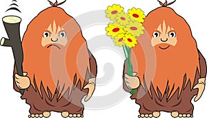 The cave man with a cudgel or with flowers photo