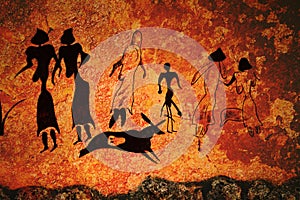 Cave painting of primitive commune