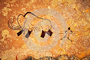 Cave painting of primitive hunt