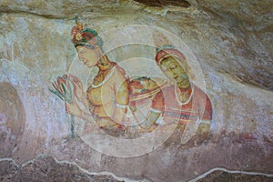 Cave painting on treck up lions rock Sigiriya