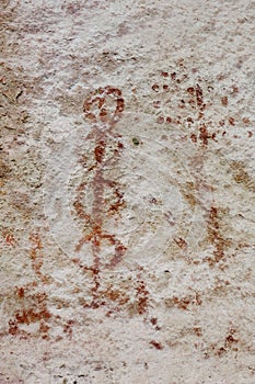 cave paintings in San Ignacio Cajamarca Peru with hunters and warriors used boleadora stones with an antiquity of 5000 to