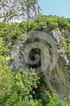 cave in the picturesque mountains. Genga, Marche, Italy. The Appennines. Natural background