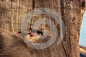 Cave for pilgrims in Meteora mountains