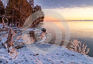 Cave Point in Door County Wisconsin Covered in Ice