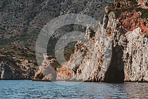 Cave in rocks Aegean sea landscape in Turkey nature resort destinations beautiful travel scenery