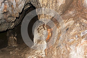 Cave stalactites and formations in Bat cave at Hymettus, Greece