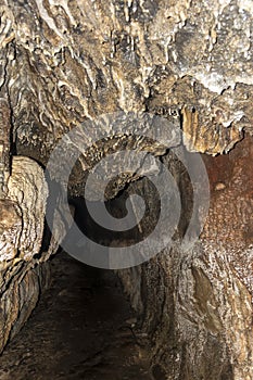 Cave stalactites and formations in Bat cave at Hymettus, Greece