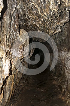 Cave stalactites and formations in Bat cave at Hymettus, Greece