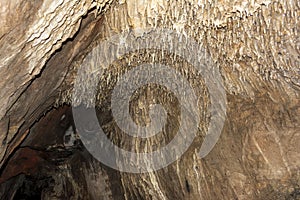 Cave stalactites and formations in Bat cave at Hymettus, Greece