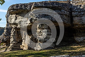 Cave-temple of pre-Christian time Pagan IX century in the village of Monastyrok in Ukraine