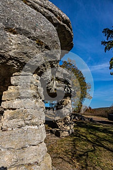 Cave-temple of pre-Christian time Pagan IX century in the village of Monastyrok in Ukraine