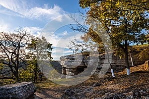 Cave-temple of pre-Christian time Pagan IX century in the village of Monastyrok in Ukraine