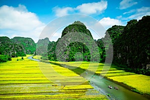 Cave tourist boats in Tam Coc, Ninh Binh, Vietnam