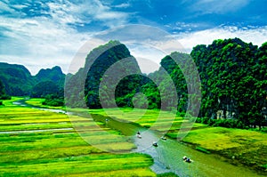 Cave tourist boats in Tam Coc, Ninh Binh, Vietnam