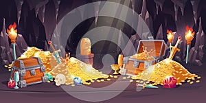 Cave with treasure, gold coins and jewelry