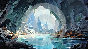 Cave Of United Kingdom: A Mystical Watercolor Illustration