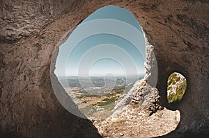 Cave with a view in Serra del Montsec, Ager photo